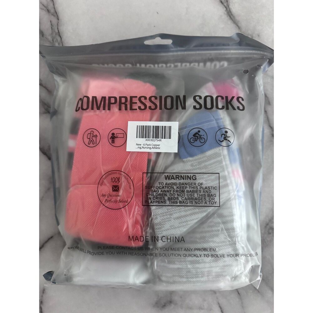 6 Pack Copper Compression Socks for Women and Men | Size Small/Medium
